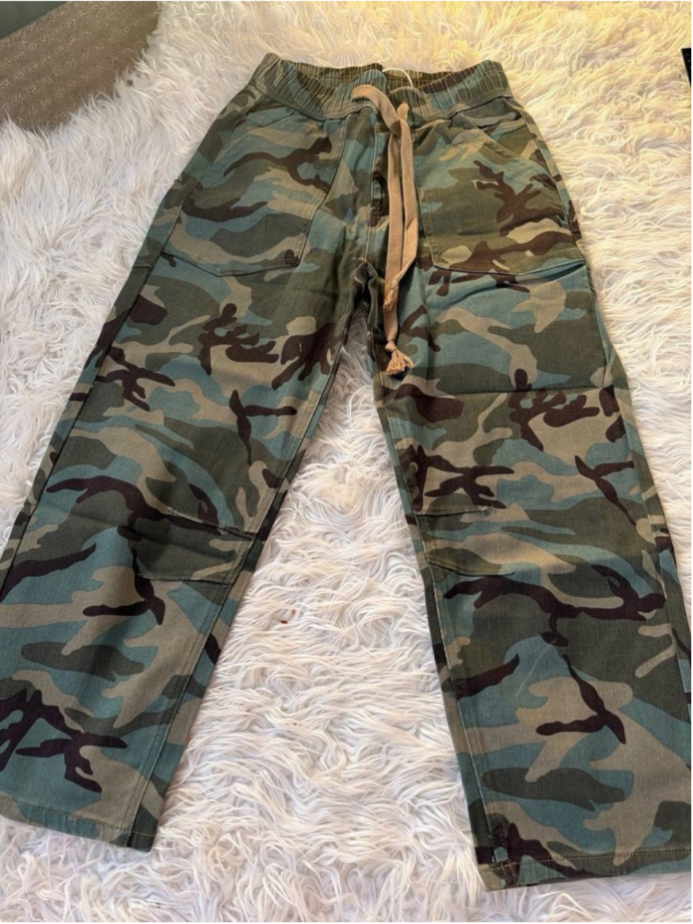 Flamingals Women's Wide Leg Jeans Camo Print Barrel Leg Cropped Pants XL